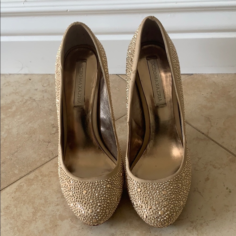 BCBG rose gold rhinestone heels